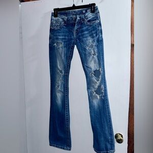 Miss Me Distressed Dark Blue Signature Bootcut Jeans